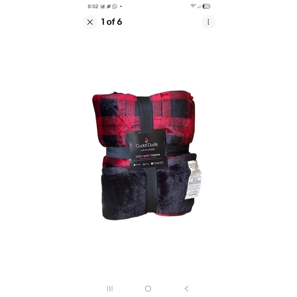 Cuddl Duds Sherpa Throw‎ Blanket 50x60 Red Buffalo Plaid Lodge Cozy Soft NEW